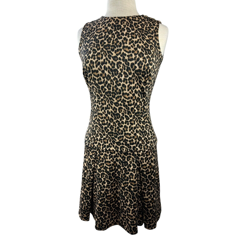 Michael Kors Leopard Print Dress Sleeveless Pleated Skirt Zipper Shoulder Size 2 - Picture 2 of 16